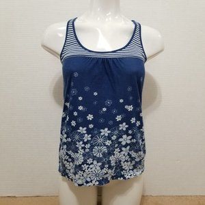 Aeropostale top Small floral print Breton striped sleeveless smocked tank ruched